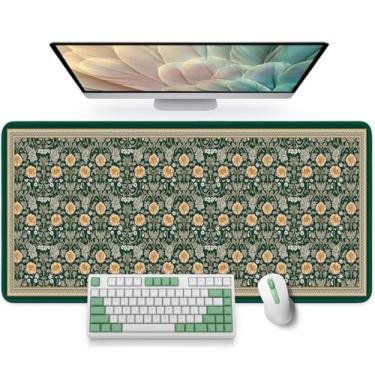 Imagem de Tapete de mesa grande para desktop, mouse pad grande estético para teclado de jogos, computador, capa protetora de mesa para laptop, material de escritório, escola, casa, pétalas douradas, 80 cm x 30