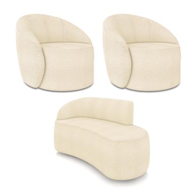 Imagem de Sofá 2 Lugares Orgânico 140cm Morgan e 2 Poltronas Lua Bouclê Bege D03 - D'Rossi