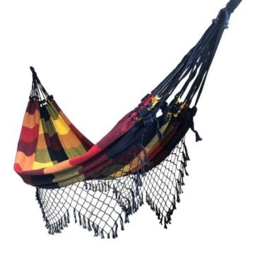 Imagem de Rede de Dormir Casal Gigante 3,50m 100% Algodão Reforçada – Rede de Descanso Preço de Fábrica para Varanda e Jardim(COLORIDO-ESCURO-REDE)