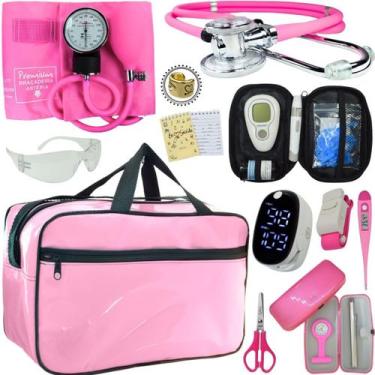 Imagem de Kit Bolsa Cores Aparelho de Pressao Esfigmomanometro Estetoscópio Medi