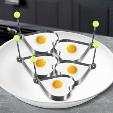 Imagem de 5 moldes de panqueca para grelha, moldes de anel de ovo para cozinhar, ferramentas de panqueca de ovo frito de aço inoxidável, coração