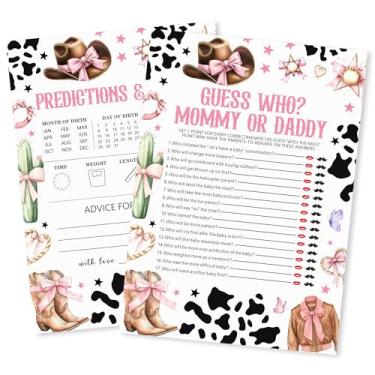 Imagem de Kit de jogos de chá de bebê - tema vaqueira mamãe ou papai, previsões e conselhos - pacote com 50 cartas de jogo 2 em 1 para meninas - decoração de chá de bebê, anúncio de gênero revelar suprimentos