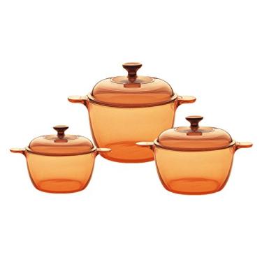 Imagem de VISIONS Conjunto de panela de cozinha de 6 peças com tampas de vidro, âmbar