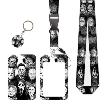 Imagem de Porta-crachá de identificação engraçado de terror com cordão retrátil para crachá e filmes de terror, chaveiro, etiqueta de nome, protetor de cartão de identificação, aluno, professor, médico