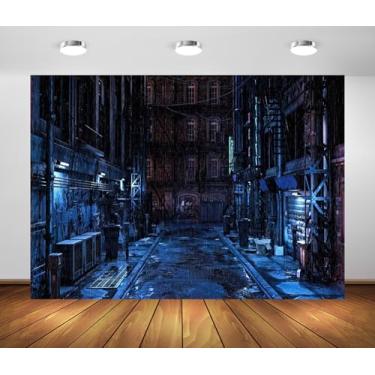 Imagem de BELECO 2,4 x 1,8 m de tecido punk cidade pano de fundo escuro decadente futurista urbano beco de rua à noite na chuva para decorações temáticas de festa banner adereços de estúdio fotográfico