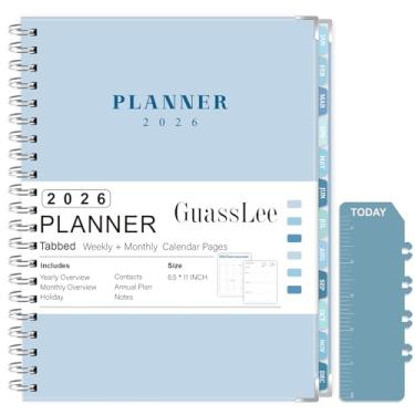 Imagem de GuassLee Agenda grande 2026, agenda semanal e mensal de janeiro de 2026 a dezembro de 2026, agenda de calendário de 21,6 x 28 cm com bolso traseiro, adesivos para material escolar de escritório em