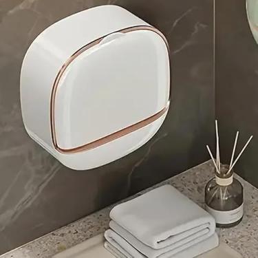 Imagem de Suporte de saboneteira montado na parede com tampa e bandeja de drenagem, caixa de sabão de plástico de camada dupla para banheiro e cozinha, impermeável e à prova de poeira, fácil instalação