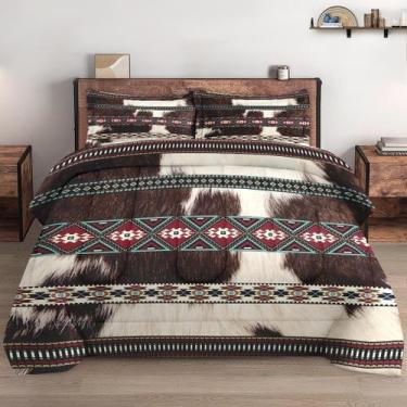Imagem de Conjunto de edredom WeCozy Queen Size com estampa de vaca e 2 fronhas
