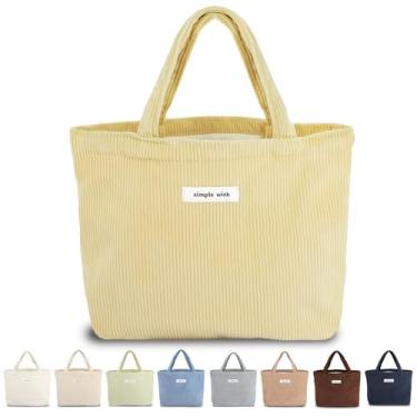Imagem de Sminra Bolsa pequena de veludo cotelê bíblia mini bolsa casual diária feminina bonita estética, Amarelo creme, Colorido