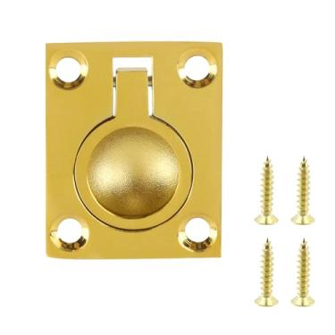 Imagem de T Tulead Anel de puxar dourado com alça retangular oculta para móveis 4,8 cm x 3,9 cm de aço inoxidável para escotilha de barco, trinco, puxador de anel de elevação