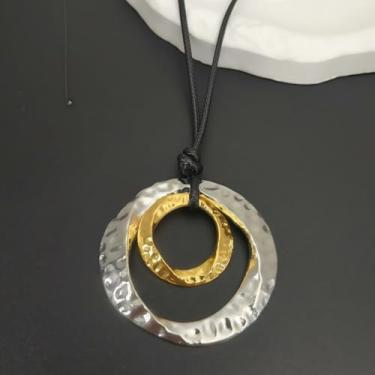 Imagem de Colar Boho feminino de ouro grosso com pingente longo, joia chique caubói ocidental, gargantilha de couro para shows country, presentes de amizade, enfeites de Natal, Medium, Latão, Sem Pedra Preciosa