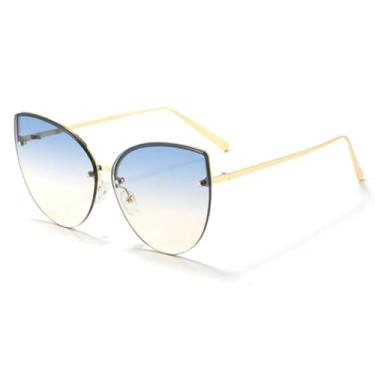 Imagem de HCPIHF Óculos de sol sem armação de metal femininos e masculinos, luxuosos, vintage, punk, femininos, UV400 (dourado, azul e amarelo)