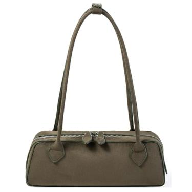 Imagem de Bolsa de ombro retrô para mulheres vintage pequenas bolsas Hobo Bolsa para trabalho de férias, Camurça verde militar, 10.6" x 3.1" x 3.5"