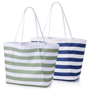 Imagem de KALIDI Pacote com 2 sacos de compras reutilizáveis de mercearia bolsa de praia bolsa grande para mulheres e homens, bolsa leve dobrável para piquenique e férias