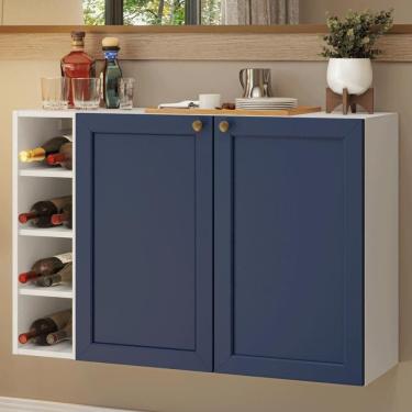 Imagem de Buffet Aparador Com Adega 100cm 2 Portas Vik Madesa 16 Branco-azul