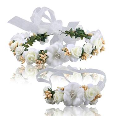 Imagem de Corsago de pulso de flor artificial, coroa de cabelo de casamento, coroa de flores simuladas, tiara floral com flor de pulso para decoração de casamento