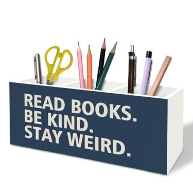 Imagem de TFKFJLF Suporte de lápis de madeira para marcadores, presentes de clube do livro, presentes para amantes de livros para mulheres, organizador de marcadores de lápis de madeira para biblioteca, leitura