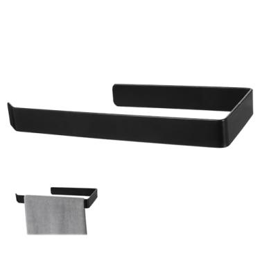Imagem de Suporte de toalha de mão, toalheiro autoadesivo de 20 cm para banheiro, suporte de toalhas de alumínio em forma de U, barra de toalhas de mão preta para armário de cozinha e chuveiro, preto fosco
