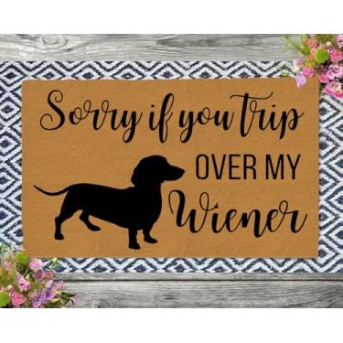 Imagem de Sorry If You Trip Over My Wiener, tapete de porta engraçado dachshund Weiner Dog Welcome Front Porch Decor Capacho interno externo Tapete antiderrapante para cozinha, banheiro, decoração de casa