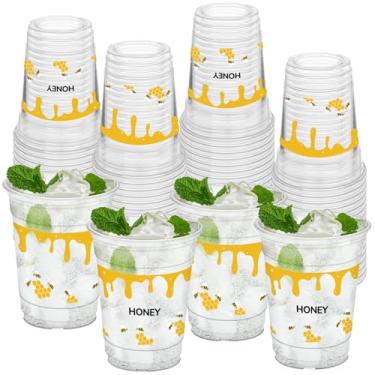 Imagem de HYMENEX 50 peças de copos de abelha de mel, copos de plástico transparente para festa de abelha de 340 g para suco, água, café, verão, chá de bebê, artigos de festa de aniversário, decorações
