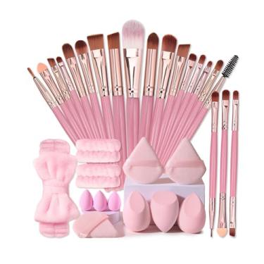 Imagem de Kit de Ferramentas Maquiagem Facial Completo 32 Peças com 20 Pincéis Faciais e 12 Beauty Eggs Puffs Pó Uso Duplo Seco Molhado Pincel Macio Esponja Não Absorve Adequado para Trabalho Diário Encontros F