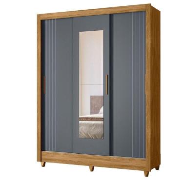Imagem de Guarda Roupa Bolivia 3 Portas De Correr Freijo Com Cinza Fosco Com Espelho - Moval
