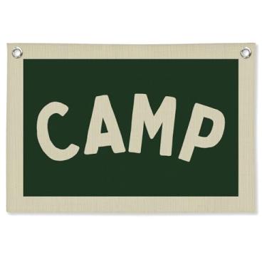 Imagem de STHTTSW Decoração de parede de quarto de meninos, floresta verde acampamento sala de jogos faixa de lona de linho, decoração de acampamento para quarto de crianças, decoração de parede, sala de aula