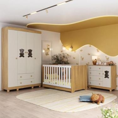 Imagem de Quarto de Bebê Completo com Berço Americano 3 em 1 Fofura Multimóveis Mp4645 Madeirado/off White