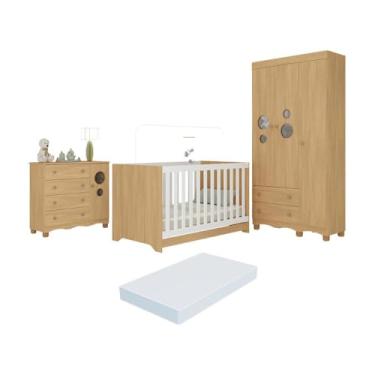 Imagem de Quarto de Bebê Completo Berço Americano 3 em 1 Colchão Suspiro Multimóveis Mp4640 Madeirado