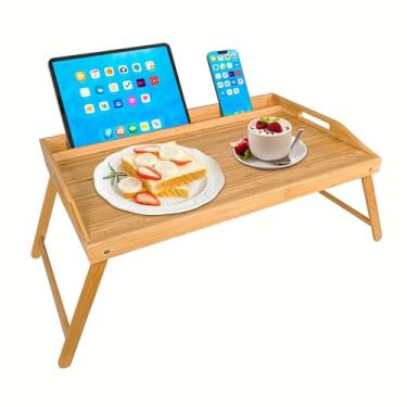 Imagem de Bandeja de cama com pernas dobráveis, café da manhã de bambu na cama para mesa de TV, bandeja de laptop, bandeja multifuncional