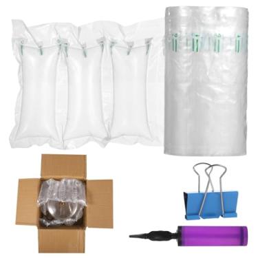 Imagem de 500 peças de sacos de almofada de ar para envio, 19 x 8 cm, plástico bolha inflável com bomba, Pa+Pe para embalagem segura