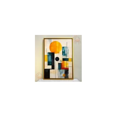 Imagem de Quadro Decorativo Geométrico Abstrato - Arte Moderna, Cores Vibrantes, Pronto para Pendurar (30x40cm, moldura dourada)