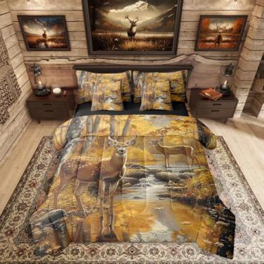 Imagem de Erosebridal Conjunto de edredom rústico de cabana de fazenda com lençol king, veado de caça, 7 peças, para crianças e adultos, cama de alce de veado fofo em uma bolsa, animais da selva do oeste