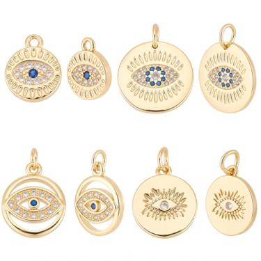Imagem de Beebeecraft 16 peças, pingentes de zircônia cúbica, olho turco, redondo, turco, grego, mau-olhado turco, para proteção da sorte, amuleto, joias, brincos, pulseiras, colar