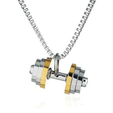 Imagem de Novalune Colar de levantamento de peso para homens, pingente de haltere - joia de academia de aço inoxidável, presente de ginástica para ele, rato de academia, musculação, acessórios para levantamento