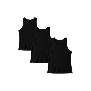 Imagem de Kit 3 Regatas Cropped Caneladas Femininas Preto Basico Dia a Dia Rotina-Feminino