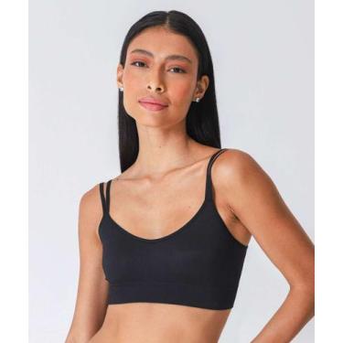 Imagem de Sutiã Top Sem Bojo Canelado Alças Finas DelRio-12850, Preto, GG