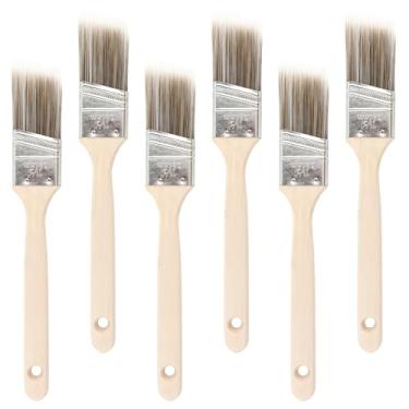 Imagem de 6 pincéis de pintura angulares de 3,8 cm, conjunto de pincéis para acabamento de parede, pincel de faixa angular com cabo de madeira tratada para móveis, reforma da casa, trabalho de pintura detalhada