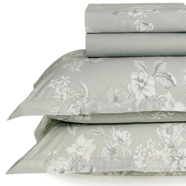Imagem de Jogo de Lençol King Karsten Percal 200 Fios 100% Algodão Estampado Cama Dobra Feita 4 Peças (Melissa - Flores Verdes)