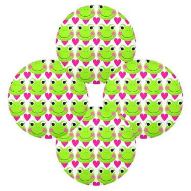 Imagem de Wassud Jogo americano conjunto de 4 tapetes redondos de sapo verde fofo para cozinha e jantar tapetes laváveis resistentes ao calor decoração de mesa 39 cm