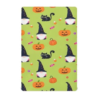 Imagem de Wassud Lençóis de berço respiráveis de Halloween com gnomos com abóboras, 68 x 99 cm, lençol de bebê neutro para meninos e meninas (serve para berço padrão e pacote e brincadeira)