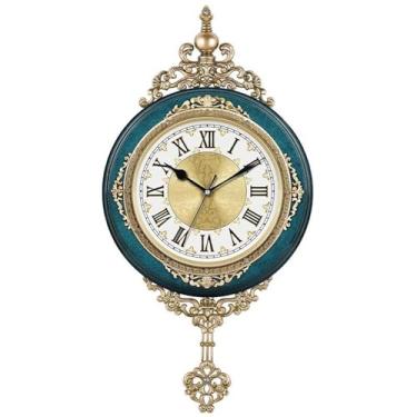 Imagem de Relógio de parede com pêndulo oscilante, silencioso, sem tique-taque, relógio de parede para avô, grande, estilo retrô, luxuoso, feito à mão, para sala nova e escritório (D)