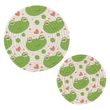 Imagem de Wassud Sapo com corações trivet para pratos quentes suportes de panela redondos de algodão almofadas quentes elegantes porta-copos decoração de cozinha e acessórios, 2 peças