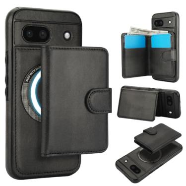 Imagem de Carteira removível para Google Pixel 8A, compatível com Magsafe, capa de carregamento sem fio com suporte para cartão, compartimento para dinheiro, suporte 2 em 1 à prova de choque (preta)