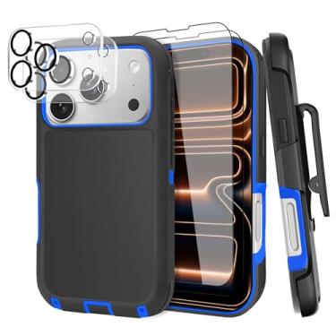 Imagem de Capa para iPhone 17 Pro Max (6,9 polegadas), com clipe de cinto e 2 protetores de tela + 2 lentes de câmera, resistente, durável, proteção contra quedas à prova de choque de grau militar, capa