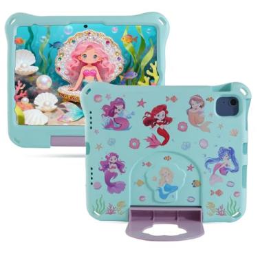 Imagem de Capa infantil para tablet iPad 10ª geração 11ª geração para iPad 10 A16 11 polegadas 2025 linda sereia leve espuma EVA à prova de choque capa de proteção contra quedas com alça de suporte, verde