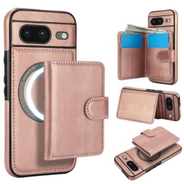 Imagem de Carteira removível para Google Pixel 8 compatível com Magsafe, capa de carregamento sem fio com suporte para cartão, compartimento para dinheiro, capa à prova de choque 2 em 1 (ouro rosa)