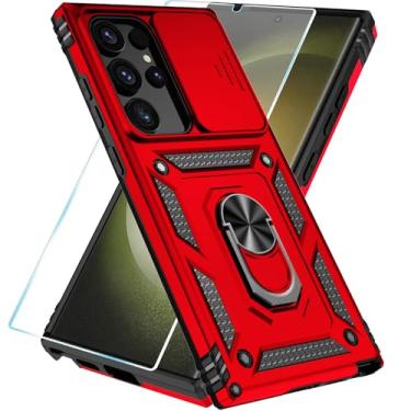 Imagem de SunStory Capa de celular para Samsung Galaxy S24 Ultra com protetor de tela HD e suporte e capa de câmera deslizante, capa de telefone para Galaxy S24 Ultra 6,8 polegadas, vermelha