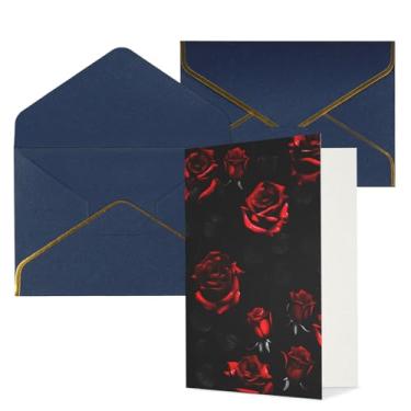 Imagem de SKKNT Cartões de felicitações para todas as ocasiões com impressão de rosas vermelhas e pretas versáteis com envelopes 11,4 x 15,2 cm