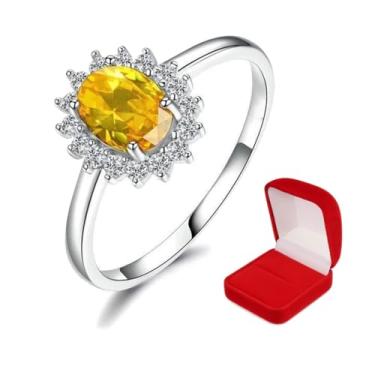 Imagem de Anel Prata Pedra Zircônia Verde + Caixa veludo vermelha - Banhado a Prata 925 / disponível em: Azul, Safira, Verde, Vermelho, Verde Turmalina, Amarelo Citrino (Amarelo, 16)